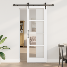 Puerta Corredera con Juego de Hardware 'ORKDAL'Blanca 73.5x211 cm, Puerta de Interior con Cristal 'ORKDAL'Blanca 73.5x211x4 c...