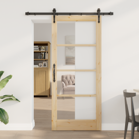 Puerta Corredera con Kit de Hardware 'ORKDAL'78x202 cm, Puerta Interior con Cristal 'ORKDAL'78x202x4 cm Madera Sólida de Pino...