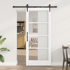 Puerta Deslizante con Juego de Hardware 'ORKDAL'Blanca 78x202 cm, Puerta Interior con Cristal 'ORKDAL'Blanca 78x202x4 cm de ,...