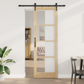 Puerta deslizante con hardware 'ORKDAL'78x232 cm, Puerta interior con cristal 'ORKDAL'78x232x4 cm de madera sólida de pino de...