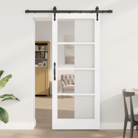 Puerta Deslizante con Juego de Hardware 'ORKDAL'Blanca 83x202 cm, Puerta Interior con Cristal 'ORKDAL'Blanca 83x202x4 cm de ,...