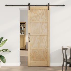 Puerta corredera con herrajes 78x211 cm de madera sólida de pino, Puerta interior 'ORKDAL'78x211x4 cm de madera sólida de pin...