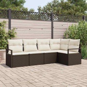 Conjunto de sofá de jardín 5 pcs Marrón Poliratán