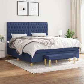 Cama box spring con colchón tela azul 180x200 cm en Camas y somieres | Comprar online en Foro24