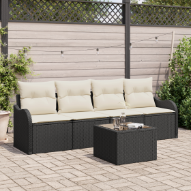 Juego de Sofá de Jardín de 5 Piezas con Cojines Ratán Poliéster Negro by , Outdoor sofas - Ref: Foro24-3345567, Price: 314,04...