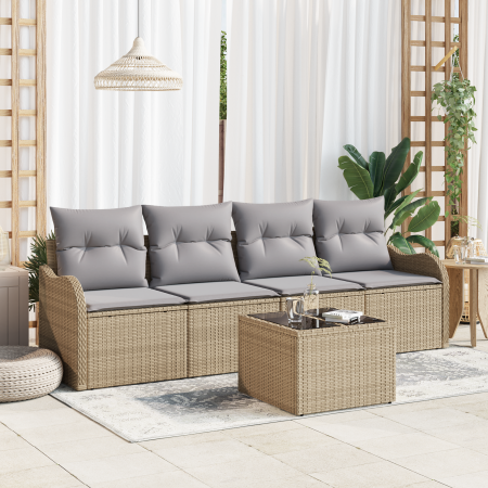 Juego de Sofás de Jardín de 5 Piezas con Cojines Beige Ratán Poliéster | Foro24.es | Tu tienda online para hogar, jardín y más Foro24.es
