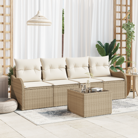 Juego de Sofá de Jardín de 5 Piezas con Cojines Beige de Rattan Sintético by , Outdoor sofas - Ref: Foro24-3345571, Price: 32...