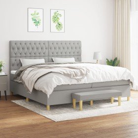 Cama box spring con colchón tela gris claro 200x200 cm Cama box spring con colchón tela gris claro 200x200 cm
