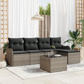 Juego de Sofá de Jardín de 5 Piezas con Cojines Ratán Poliéster Negro by , Outdoor sofas - Ref: Foro24-3345669, Price: 352,88...