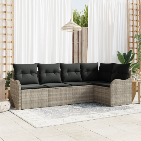 Juego de Sofá de Jardín de 5 Piezas con Cojines Gris Claro de Rattan | Foro24.es | Tu tienda online para hogar, jardín y más Foro24.es