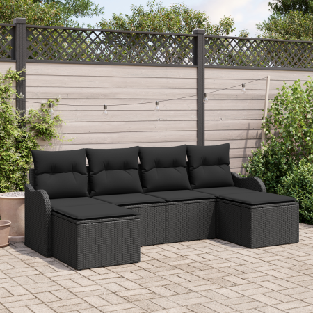 Juego de Sofá de Jardín de 6 Piezas con Cojines Negro Ratán Poliester by , Outdoor sofas - Ref: Foro24-3345813, Price: 354,51...