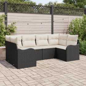 Conjunto de Sofá para Jardín de 6 Piezas con Cojines Ratán Poliéster Negro by , Outdoor sofas - Ref: Foro24-3345837, Price: 3...