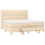 Cama box spring con colchón tela color crema 200x200 cm