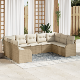 Conjunto de Sofá de Jardín de 9 Piezas con Cojines Beige Ratán Poliéster von , Outdoor-Sofas - Ref: Foro24-3345861, Preis: 59...