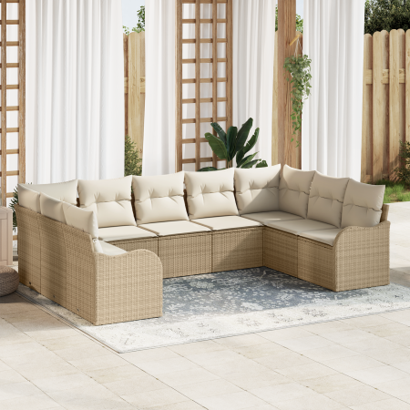 Conjunto de Sofá de Jardín de 9 Piezas con Cojines Beige Ratán Poliéster by , Outdoor sofas - Ref: Foro24-3345861, Price: 592...