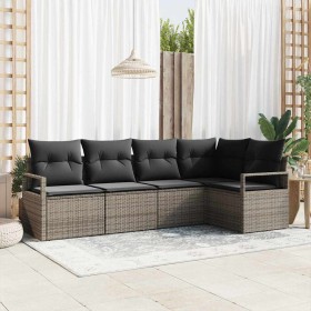 Conjunto de sofá de jardín 5 pcs Gris Poliratán