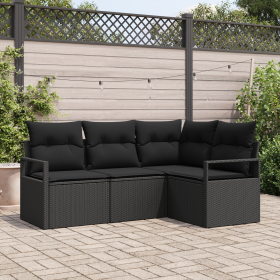 Juego de Sofá de Jardín de 4 Piezas con Cojines de Ratán y Policarbonato Negro by , Outdoor sofas - Ref: Foro24-3346363, Pric...