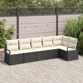Conjunto de Sofá de Jardín de 6 Piezas con Cojines Negro Ratán Sintético by , Outdoor sofas - Ref: Foro24-3346397, Price: 365...
