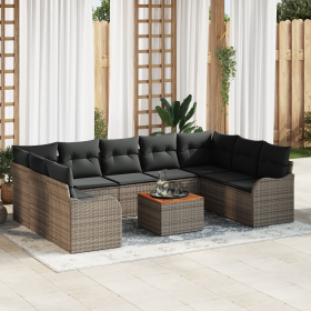 Juego de sofá de jardín de 10 piezas con cojines Gris Ratán sintético Acacia by , Outdoor sofas - Ref: Foro24-3347496, Price:...