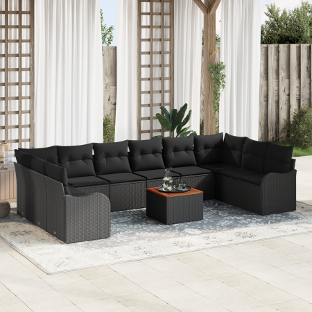 Juego de Sofá de Jardín de 11 Piezas con Cojines Negro Ratán Acacia von , Outdoor-Sofas - Ref: Foro24-3347506, Preis: 691,41 ...
