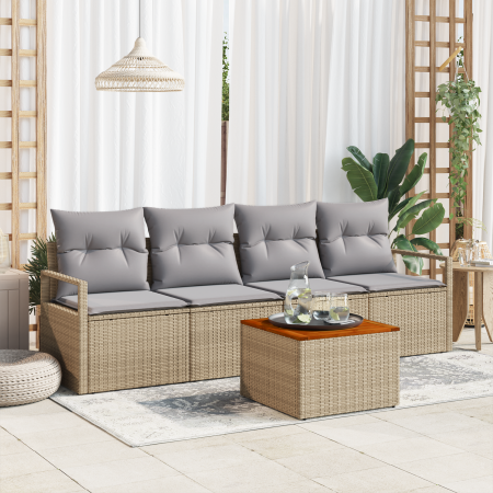 Juego de Sofás de Jardín de 5 Piezas con Cojines Beige Poliratán Acacia | Foro24.es | Tu tienda online para hogar, jardín y más Foro24.es