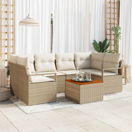 Juego de Sofás para Jardín de 7 Piezas con Cojines Beige de Poliratán Acacia | Foro24.es | Tu tienda online para hogar, jardín y más Foro24.es