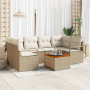 Juego de Sofás para Jardín de 7 Piezas con Cojines Beige de Poliratán Acacia | Foro24.es | Tu tienda online para hogar, jardín y más Foro24.es