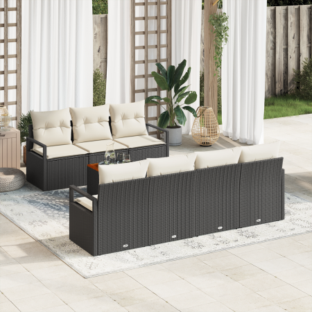 Juego de sofá de jardín de 8 piezas con cojines en poliratán negro y acacia | Foro24.es | Tu tienda online para hogar, jardín y más Foro24.es