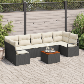 Juego de Sofa de Jardín de 8 Piezas con Cojines Negro Ratán Poli Acacia by , Outdoor sofas - Ref: Foro24-3347670, Price: 471,...
