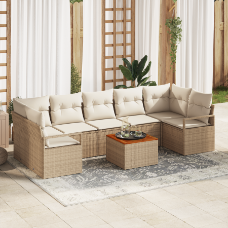 Juego de Sofá de Jardín de 8 Piezas con Cojines Beige de Poliratán Acacia | Foro24.es | Tu tienda online para hogar, jardín y más Foro24.es