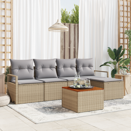 Juego de Sofá de Jardín de 6 Piezas con Cojines Beige Ratán Poliéster Acacia | Foro24.es | Tu tienda online para hogar, jardín y más Foro24.es