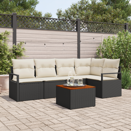 Juego de Sofá de Jardín de 6 Piezas con Cojines Negro Ratán Poli Acacia von , Outdoor-Sofas - Ref: Foro24-3347705, Preis: 370...
