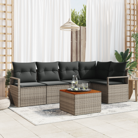 Juego de Sofá de Jardín de 6 Piezas con Cojines Gris Ratán Sintético Acacia | Foro24.es | Tu tienda online para hogar, jardín y más Foro24.es