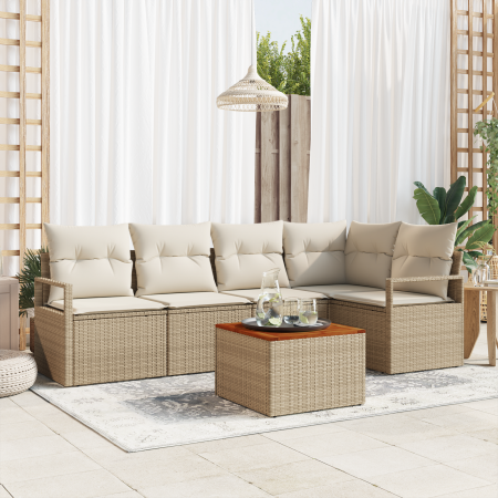 Juego de Sofás de Jardín de 6 Piezas con Cojines Beige Ratán Poliéster Acacia | Foro24.es | Tu tienda online para hogar, jardín y más Foro24.es