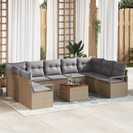 Juego de Sofás para Jardín de 10 Piezas con Cojines Beige Ratán Sintético Acacia | Foro24.es | Tu tienda online para hogar, jardín y más Foro24.es