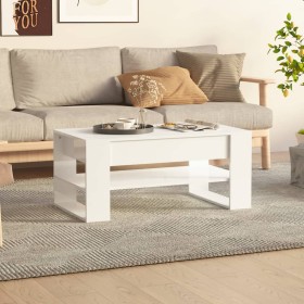 Mesa de centro madera contrachapada blanco brillo 102x55x45 cm