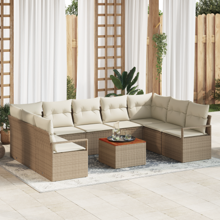 Juego de Sofás de Jardín de 10 Piezas con Cojines Beige Poliratán Acacia | Foro24.es | Tu tienda online para hogar, jardín y más Foro24.es
