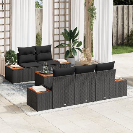 Conjunto de Sofás de Jardín de 6 Piezas con Cojines Negro Poliratán Acacia | Foro24.es | Tu tienda online para hogar, jardín y más Foro24.es