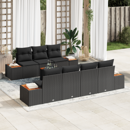 Conjunto de Sofás de Jardín de 8 Piezas con Cojines Negro Ratán Sintético Acacia by , Outdoor sofas - Ref: Foro24-3348039, Pr...