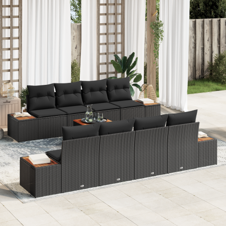 Juego de Sofá de Jardín de 9 Piezas con Cojines Negro Poliratán Acacia by , Outdoor sofas - Ref: Foro24-3348049, Price: 660,9...