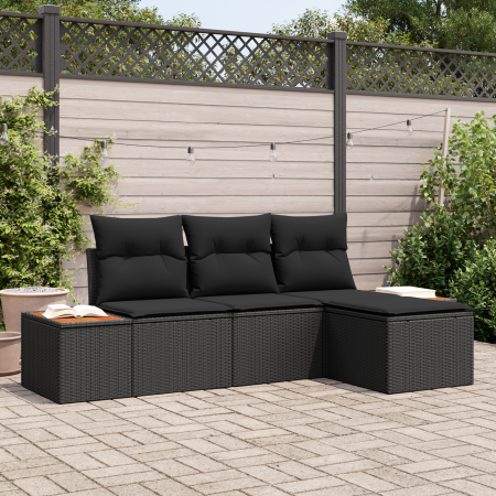 Juego de Sofá de Jardín de 4 Piezas con Cojines Negro Poliratán Acacia | Foro24.es | Tu tienda online para hogar, jardín y más Foro24.es