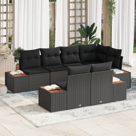 Juego de Sofás de Jardín de 7 Piezas con Cojines Negro Ratán Sintético Acacia | Foro24.es | Tu tienda online para hogar, jardín y más Foro24.es