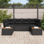 Conjunto de Sofás de Jardín de 6 Piezas con Cojines Negros de Ratán Poliéster Acacia | Foro24.es | Tu tienda online para hogar, jardín y más Foro24.es