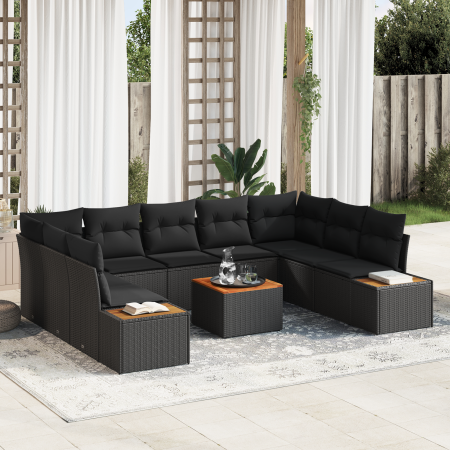 Conjunto de Sofá de Jardín de 10 Piezas con Cojines Poliratán Negro Acacia | Foro24.es | Tu tienda online para hogar, jardín y más Foro24.es