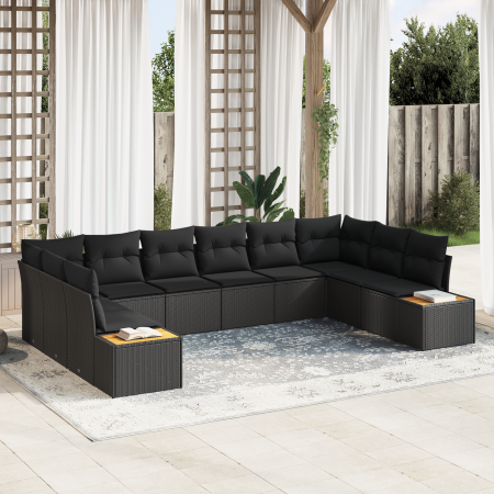 Conjunto de Sofá de Jardín de 10 Piezas con Cojines Negro Ratán Poliéster Acacia | Foro24.es | Tu tienda online para hogar, jardín y más Foro24.es