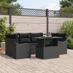 Juego de Sofás de Jardín de 7 Piezas con Cojines de Ratán Poliéster Negro by , Outdoor sofas - Ref: Foro24-3348399, Price: 50...