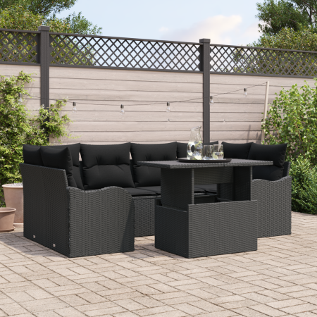 Juego de Sofás de Jardín de 7 Piezas con Cojines de Ratán Poliéster Negro von , Outdoor-Sofas - Ref: Foro24-3348399, Preis: 5...
