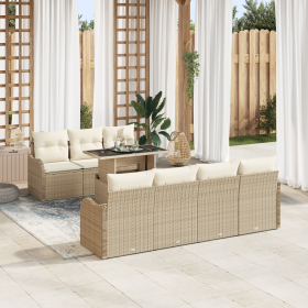 Juego de sofá de jardín de 8 piezas con cojines de ratán poliéster beige de , Sofás de exterior - Ref: Foro24-3348407, Precio...
