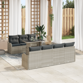 Juego de Sofá de Jardín de 8 Piezas con Cojines Gris Claro Ratán Poly de , Sofás de exterior - Ref: Foro24-3348408, Precio: 5...