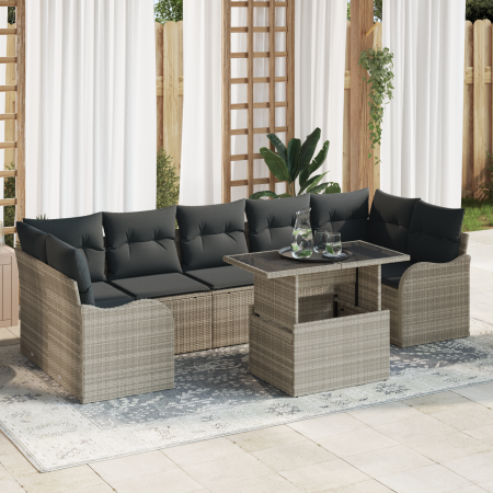 Conjunto de Sofá de Jardín de 8 Piezas con Cojines Gris Claro Ratán Poliéster | Foro24.es | Tu tienda online para hogar, jardín y más Foro24.es